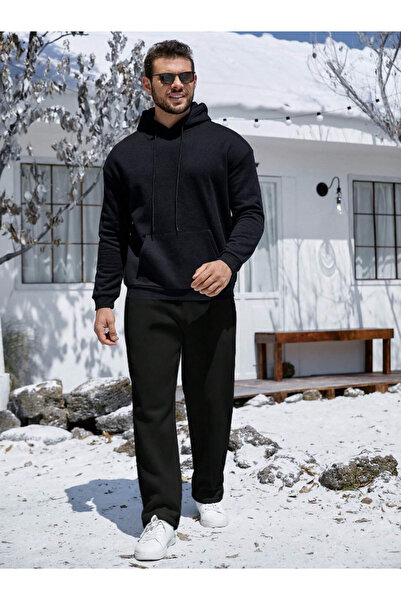 yx yustex sport Pantaloni de sport negri Walker largi, largi, cu 2 fire, gros...