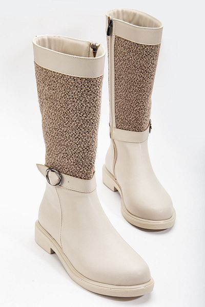 Hayalimdeki Ayakkabı Γυναικείες μπότες Macy Beige Skin Felt με λεπτομέρειες