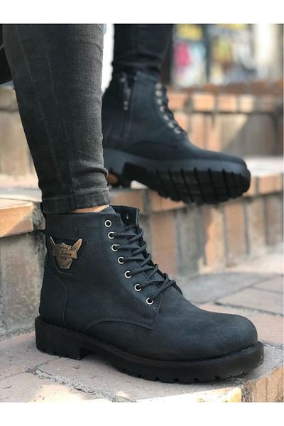 BESKAR Ba0080 Eagle Zippered Black Ανδρικά Κλασικά Αθλητικά Κλασικά Μποτάκια μισού αστραγάλου