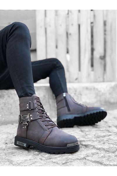 BOA Ba0080 Gladiator με φερμουάρ και πόρπη καφέ ανδρικά κλασικά αθλητικά κλασικά μισά μποτάκια