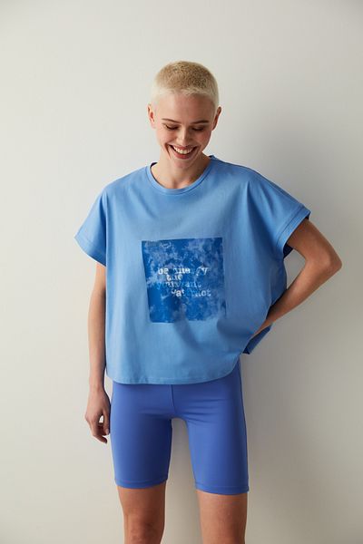 Penti Tricou cu detaliu cu mâneci imprimate albastru
