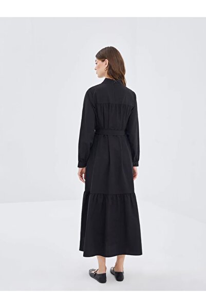 LC Waikiki LCW Modest Yeni Siyah Dik Yaka Kadın Elbise