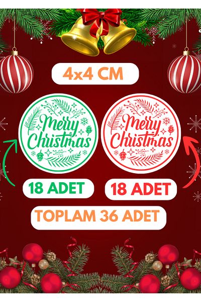 anka design Merry Christmas Happy Birthday Coated Sticker (4X4Cm) 36 Pieces - Mixed-