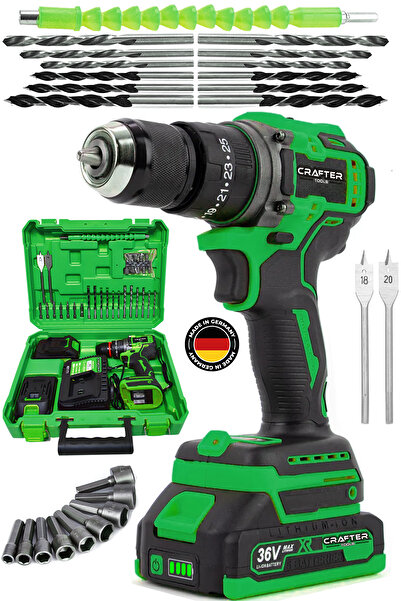 CRAFTERTOOLS 36V 5Ah Çift Batarya 13mm Çelik Mandren Darbeli Şarjlı Matkap Akülü Vidalama Seti