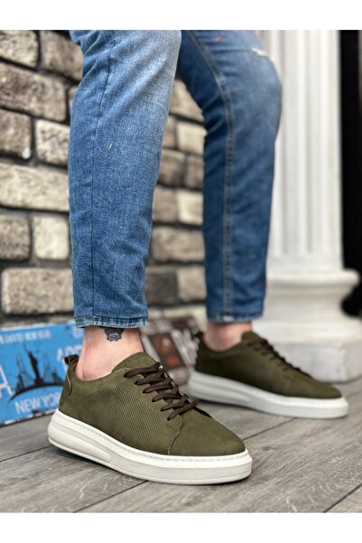 BOA Ba0336 Genuine Nubuck Leather - Khaki Lace-Up Men's Casual Shoes