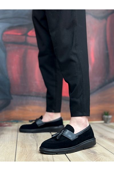 BOA Ba0005 Black Classic Tasseled Men's Corcik Shoes with High Sole and Belt