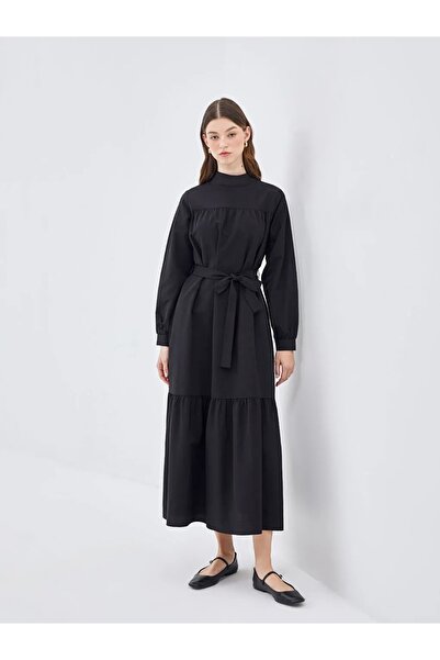 LC Waikiki LCW Modest Yeni Siyah Dik Yaka Kadın Elbise
