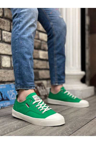 BOA BOA Comfortable Linen Men's Casual Shoes - Green, Flat Sole and Lace-up