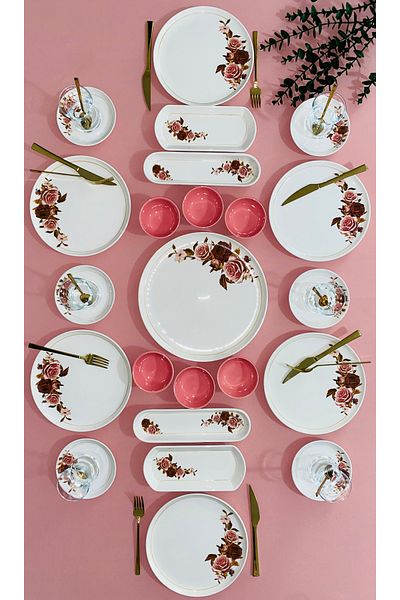 VENÜS HOME DECORATION Pink Rose Model 6-Piece 23 Piece Breakfast Set