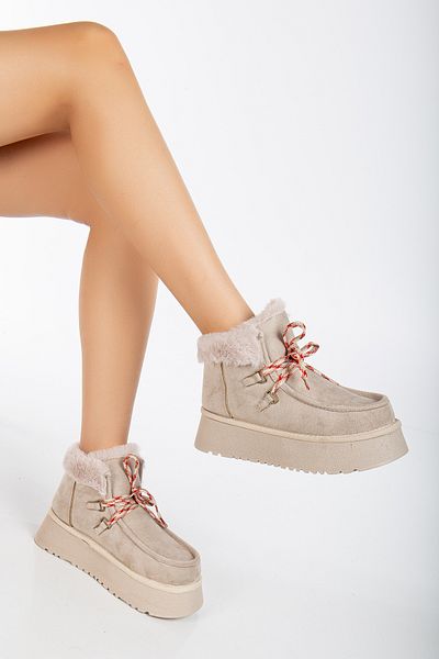 ELLOLİTA LUXURY SHOES Γούνινες Γυναικείες Μπότες - Δαντέλα, Χοντρή Σόλα και Πτυσσόμενος Γιακάς