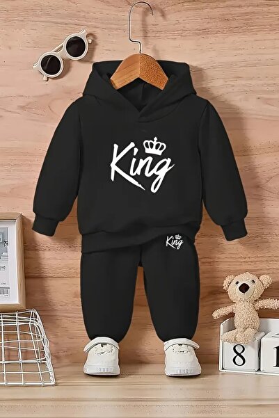 KidNest Σετ φόρμας με κουκούλα για αγόρια, με στάμπα King και λεπτομέρειες σε...