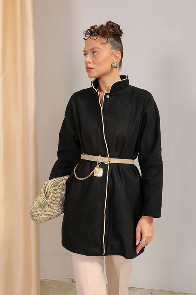 Melike Tatar Black Belted Stamp Coat 32-6425-1