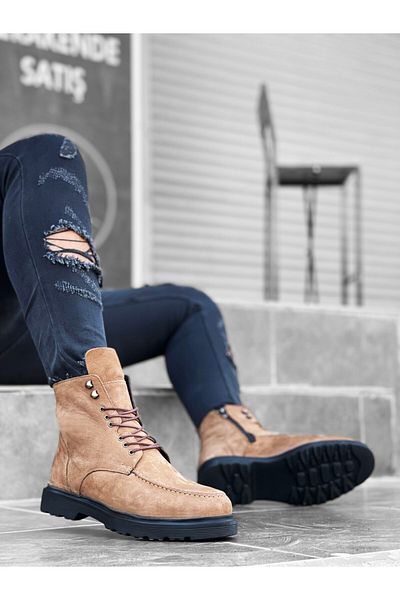 BOA BA0212 - Γνήσιες ανδρικές μπότες από δέρμα Nubuck Tan, εσωτερικό και εξωτερικό σχέδιο