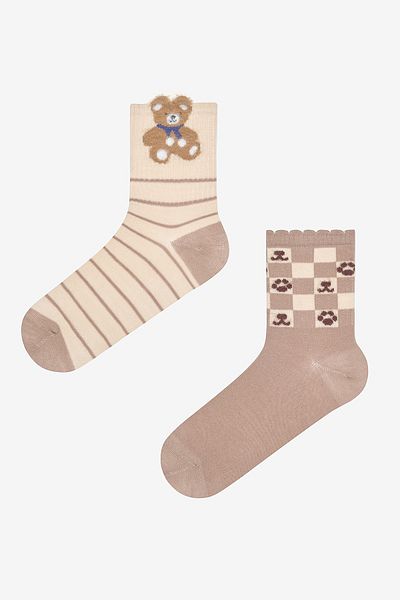 Penti Bear Checkerboard - Set of 2 Beige, Multicolored Socks