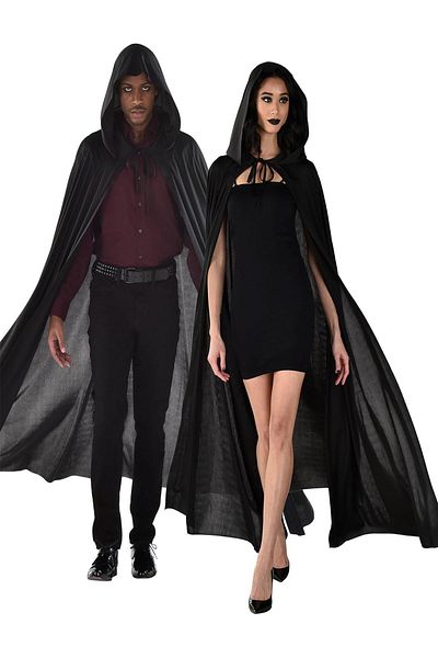 Parti dolabı Adult Kids 120cm Hooded Black Cloak - Halloween Executioner Devil Vampire Witch Costume Cape