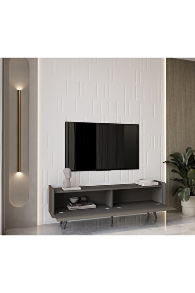 enwood RİGEL GRİ MDF 2 KAPAKLI (DÜŞME KAPAK) AHŞAP AYAKLI 140 CM COUNTRY TV ÜNİTESİ