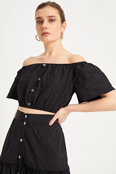 Curly Set bluză și fustă crop neagră