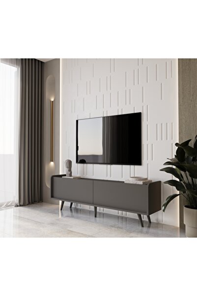enwood RİGEL GRİ MDF 2 KAPAKLI (DÜŞME KAPAK) AHŞAP AYAKLI 140 CM COUNTRY TV ÜNİTESİ