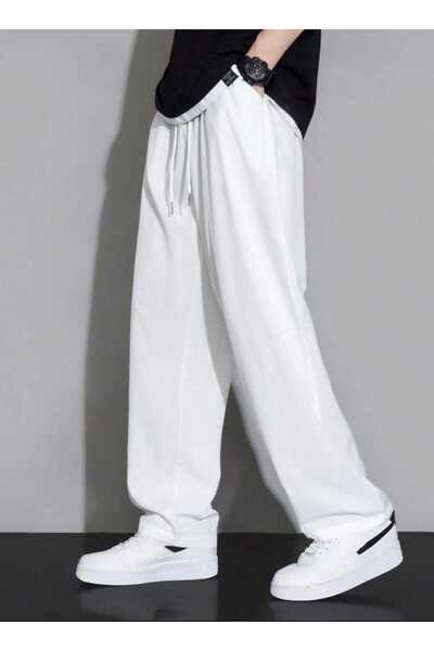 yg ydn giyim Pantaloni de trening cu picior drept, alb, largi, îmbrăcăminte c...