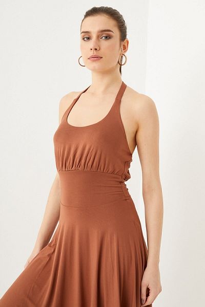 Curly Πλεκτό φόρεμα Tan Halterneck