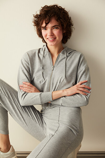 Penti Gri Önden Fermuarlı Kısa Kapüşonlu Sweatshirt