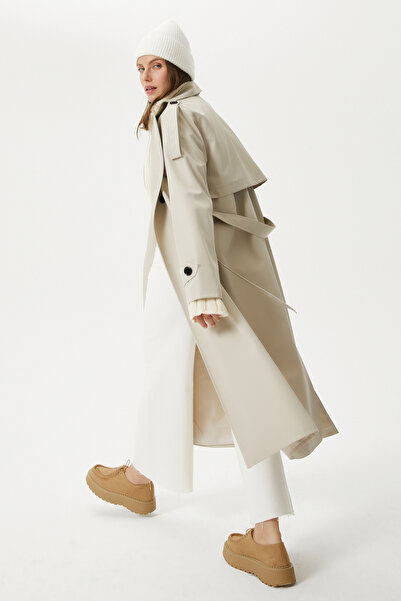 Ritnice Women's Detroit Lined Epaulet Detailed Long Stone Trench Coat