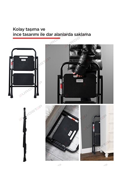 Eurostep 2 Basamak Siyah Merdiven Geniş Basamaklı Eurotower