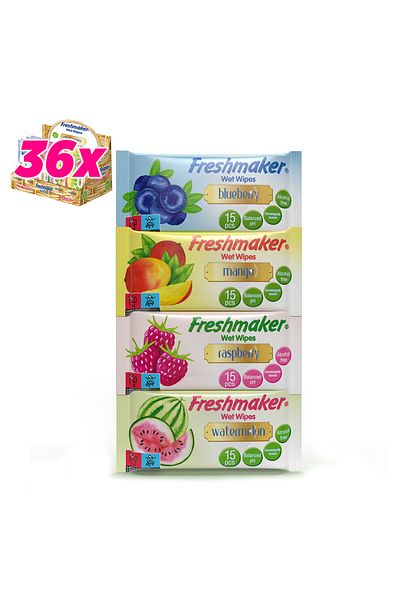 Freshmaker 15 Pieces X 36 Pack Wet Pocket Wipes Fruits Box