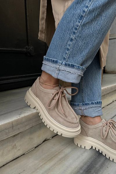 Mupa Shoes Μπεζ Suede Γυναικεία Loafer Παπούτσια