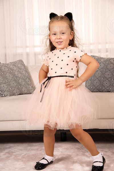 neocotton Rochie din tul pentru fetiță cu mâneci scurte cu buline pentru aniversare și ocazii speciale