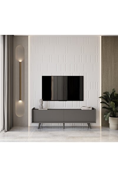 enwood RİGEL GRİ MDF 2 KAPAKLI (DÜŞME KAPAK) AHŞAP AYAKLI 180 CM COUNTRY TV Ü...
