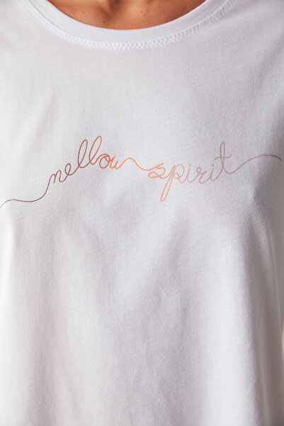 Penti White Crew Neck Slogan Printed T-Shirt