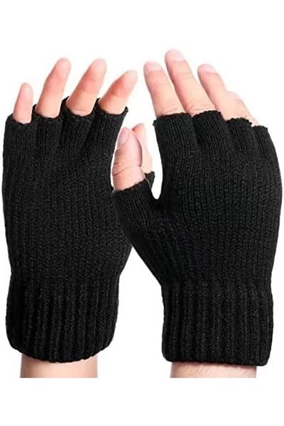 MAKgym Men's Short Fingerless Knitwear Gloves - Black