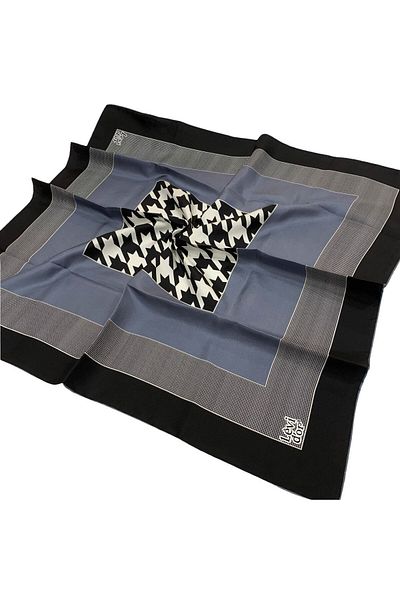 Levidor Μεταξωτό κασκόλ Twill - Μοτίβο Houndstooth - Anthracite
