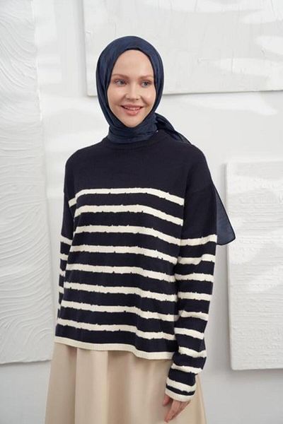 ARMANDA Ιταλικό Σάλι Ζακάρ Μπακ με μοτίβο - Navy Blue