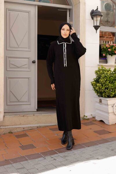 Rimel Moda Polo Yaka Elbise Siyah