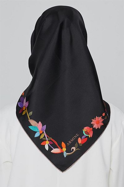 Armine Μαύρο Μεταξωτό Φουλάρι Twill - Nostalgia 8064-09