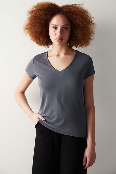 Penti Dark Gray V-Neck Loose Modal T-Shirt