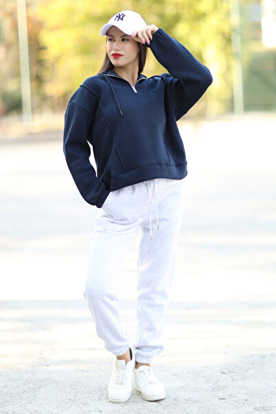 GİYSA Hanorac cu glugă bleumarin - Hanorac cu glugă din amestec de bumbac cu ...