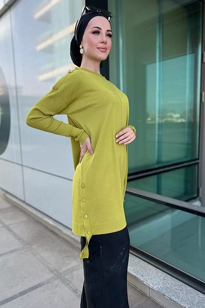 julude Πλεκτό Hijab με λεπτομέρεια με λαδοπράσινο κουμπί