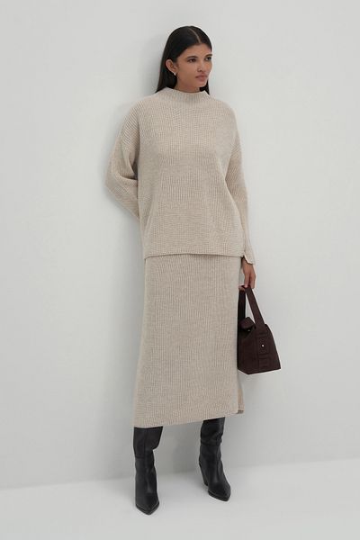 mathilda store Beige Sara Knitwear Skirt Sweater Set