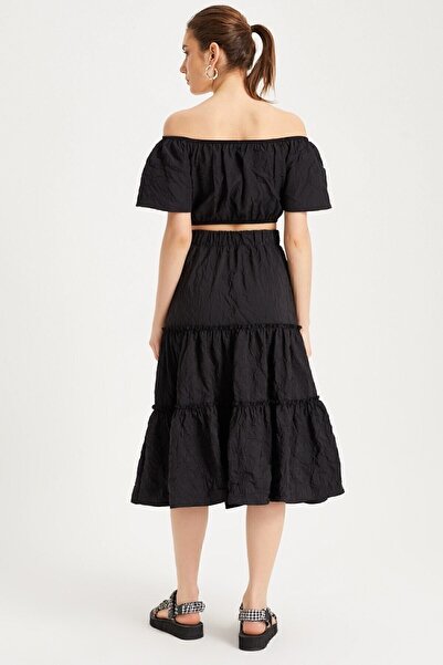 Curly Set bluză și fustă crop neagră