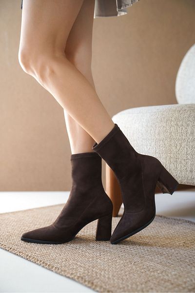 GOFFSHOES Дамски кафяви велурени ботуши Cooper с дебел ток, еластични
