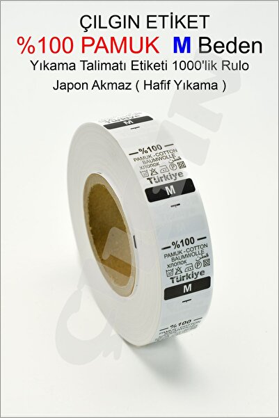 ÜRETİM Yıkama Talimatı M Beden %100 pamuk 2x3,6cm japon akmaz rulo etiket