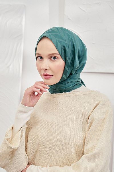 ARMANDA Petrol Green Jacquard Shawl - Zigzag Patterned