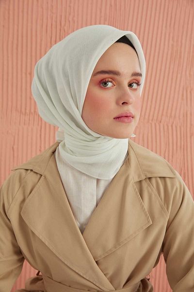 MİRAY Βαμβακερό κασκόλ Miray Plain - Off White