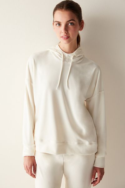 Penti White Hooded Soft Velvet Sweatshirt