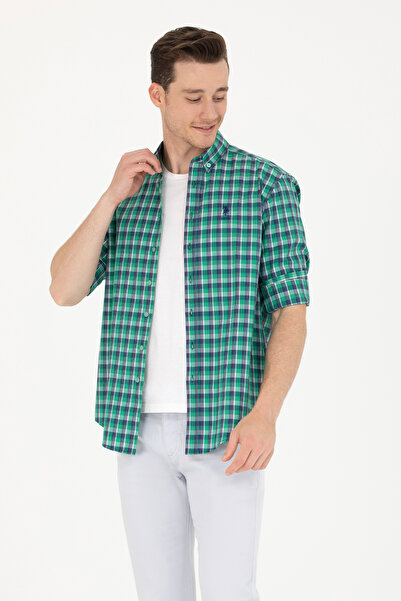 U.S. Polo Assn. Cămașă verde în carouri pentru bărbați 50231413-VR054