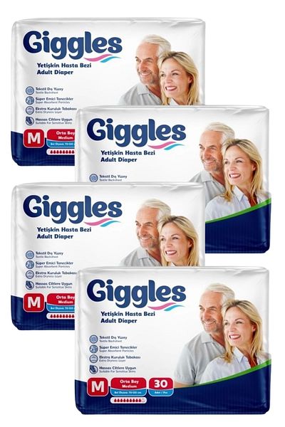 giggles Adult Patient Diapers with Waistband Medium Size m Size 30 Lu X 4 Pieces