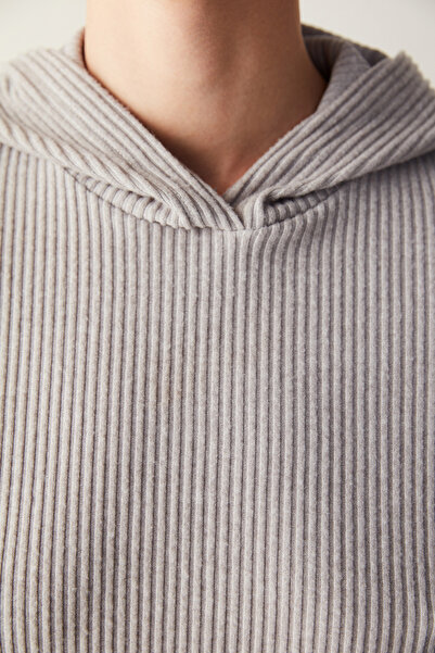 Penti Ribbed Soft Hooded Gray Melange Sweatshirt